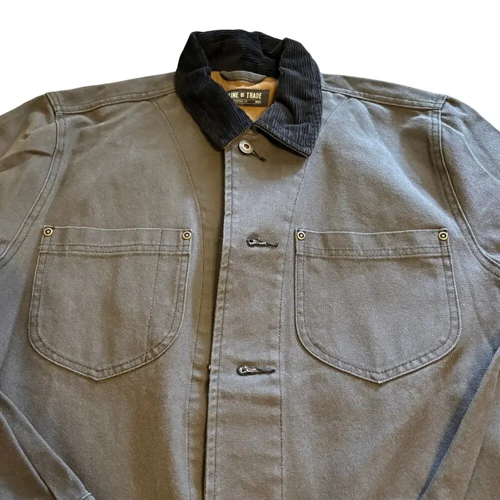 Line of Trade Canvas Field Overshirt Jacket Charcoal Gray Black Cord Collar M